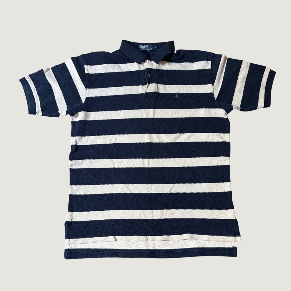 Polo Ralph Lauren Polo Shirt Mens Navy Blue White Striped Vintage SIZE XL